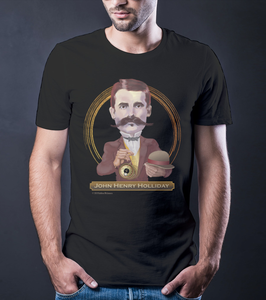 John Henry Holliday Wild West Legend Holding Pocket Watch And Bowler Hat T-Shirt