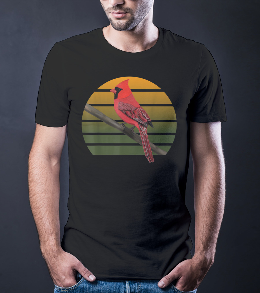 Jzbirds Northern Cardinal Bird Animal Vintage Sunset Circle T-Shirt