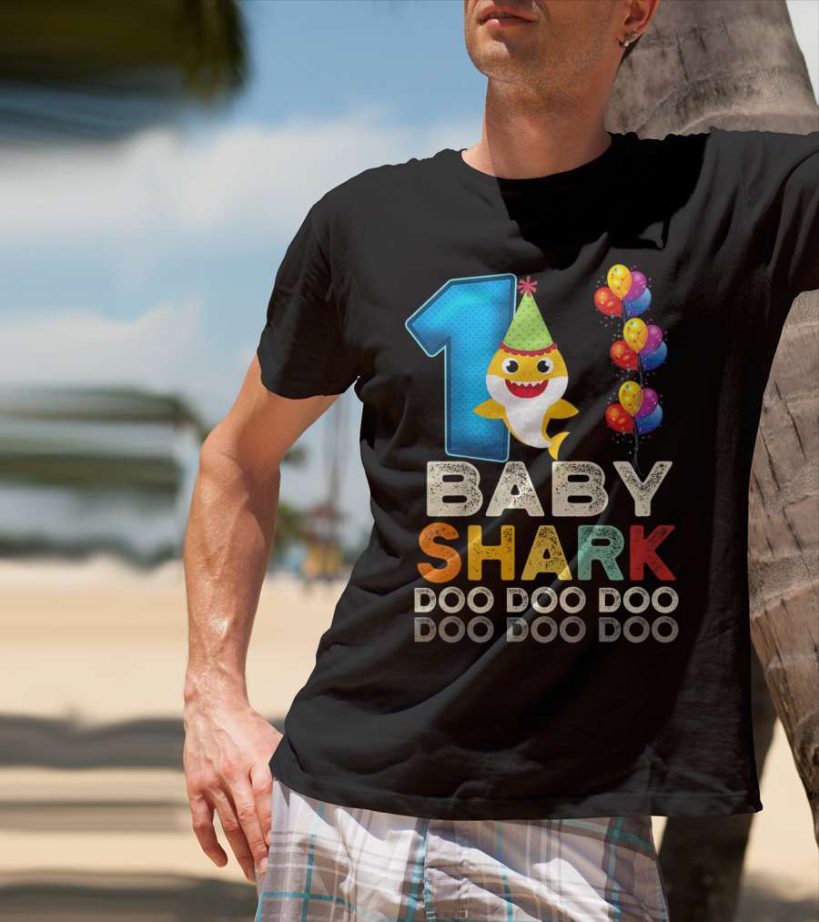 1 Baby Shark Doo Doo Doo Kids 1st Birthday Son Daughter T-Shirt