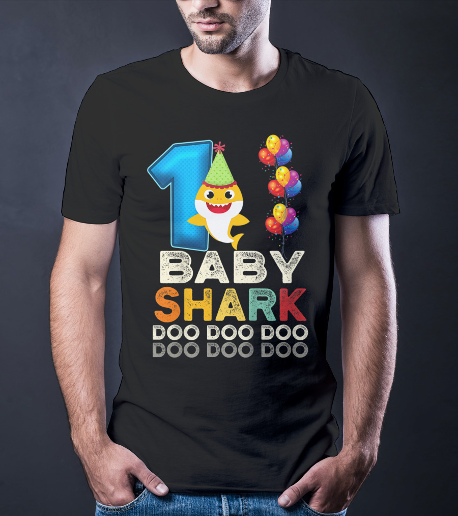 1 Baby Shark Doo Doo Doo Kids 1st Birthday Son Daughter T-Shirt