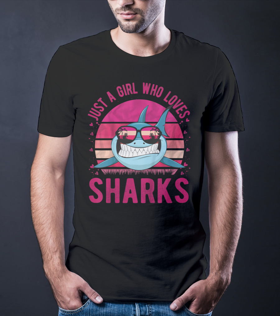 Just A Girl Who Loves Sharks Retro Sunset T-Shirt