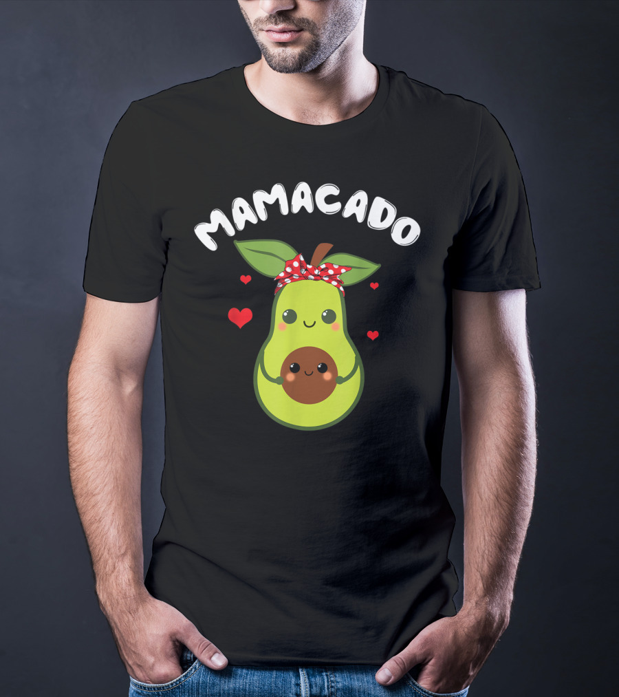 Mamacado Cute Avocado Pregnant With Hearts And Polka Dot Bow T-Shirt