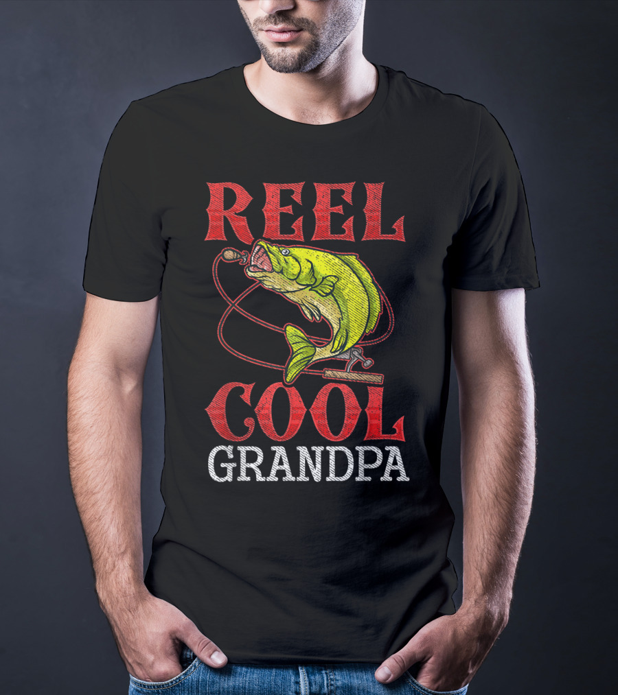 Reel Cool Grandpa Fishing Lover Bass Catcher T-Shirt