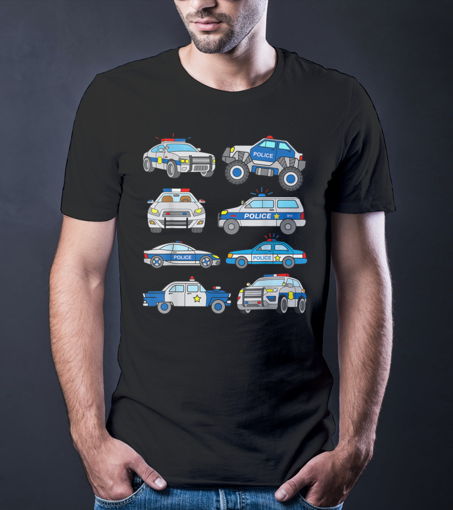 Police Vehicles Cop Cars Badge Lights Variety 911 T-Shirt