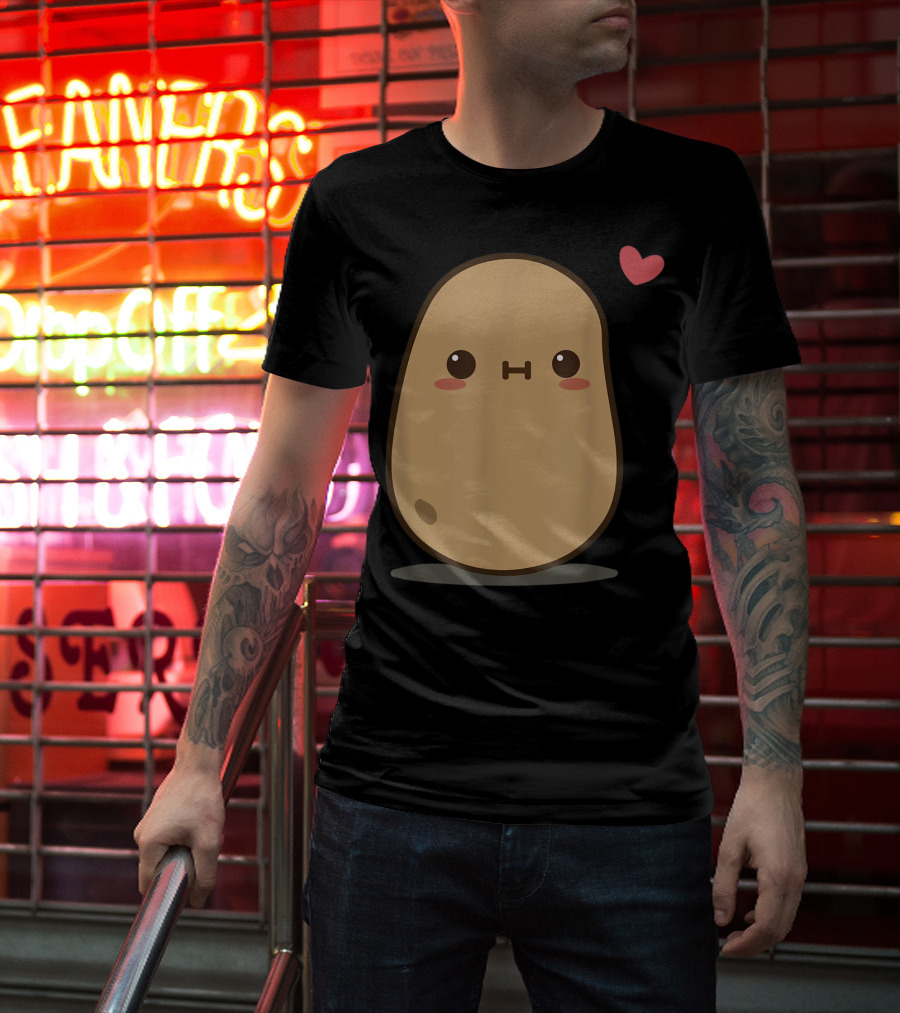 Potato Love Heart Cute Kawaii Character With Heart Balloon T-Shirt