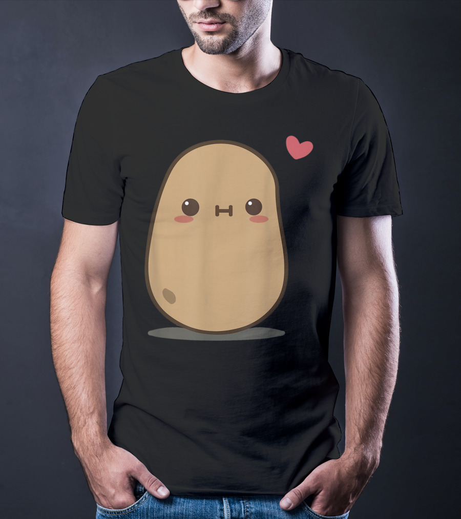 Potato Love Heart Cute Kawaii Character With Heart Balloon T-Shirt