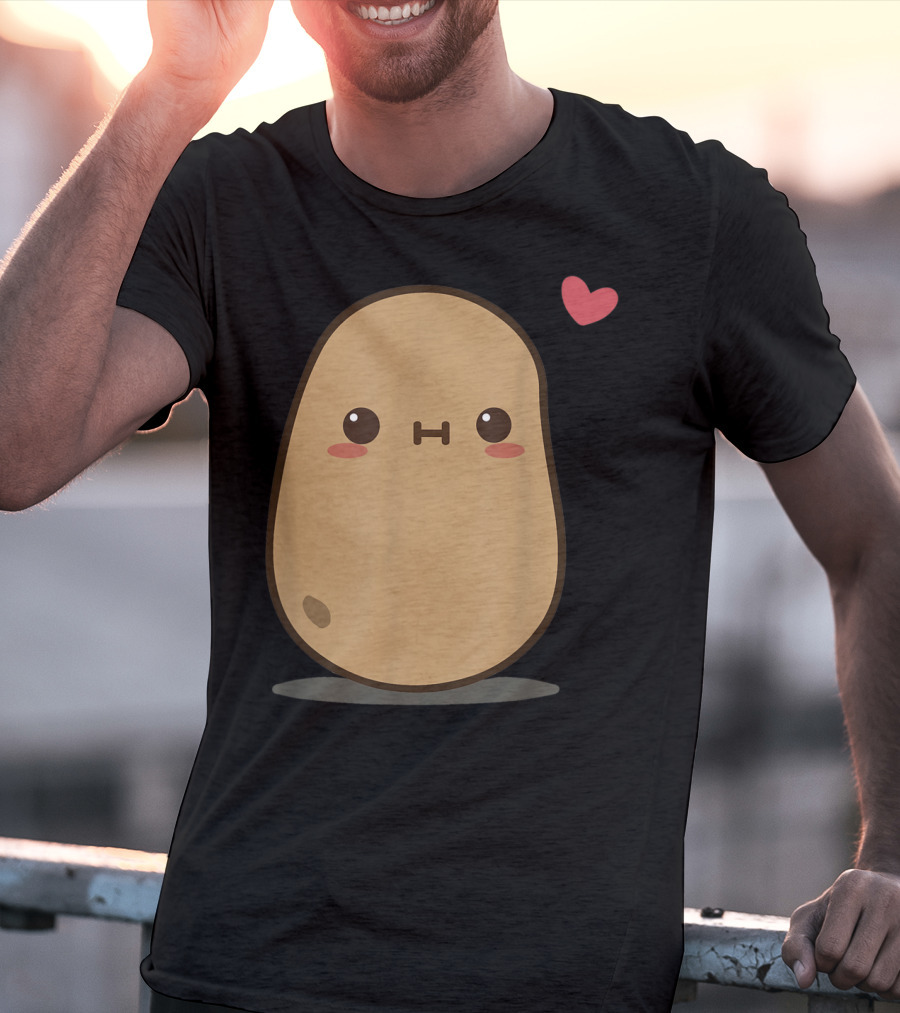 Potato Love Heart Cute Kawaii Character With Heart Balloon T-Shirt