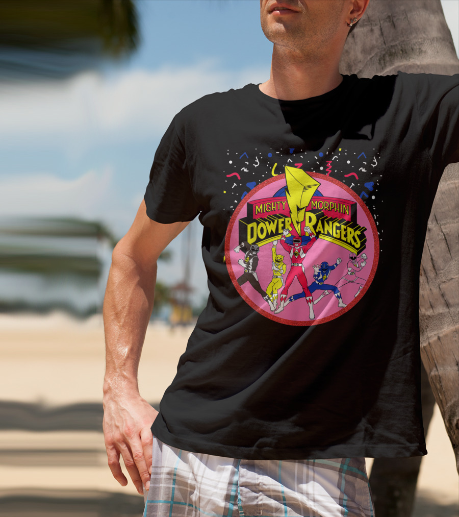 Mighty Morphin Power Rangers Pink Circle With Group T-Shirt