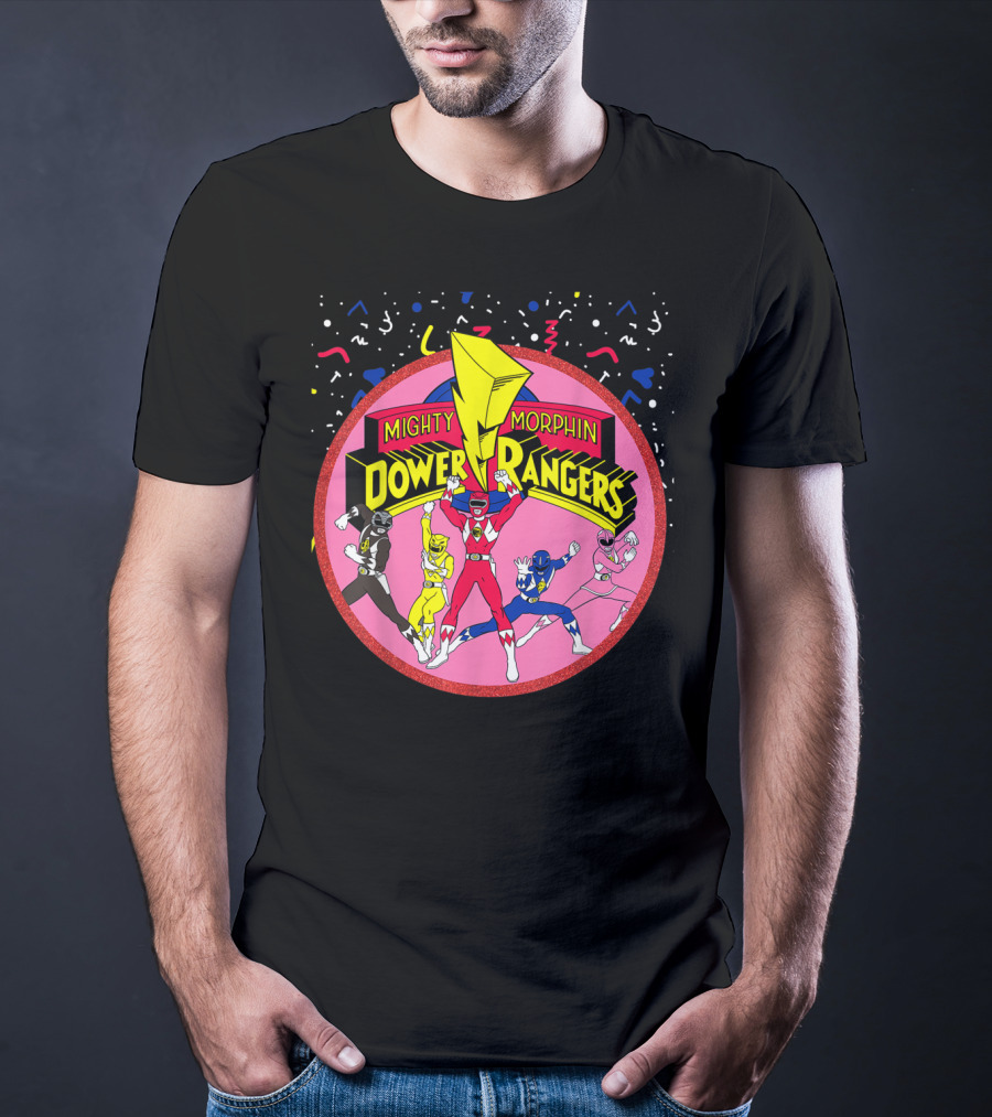 Mighty Morphin Power Rangers Pink Circle With Group T-Shirt
