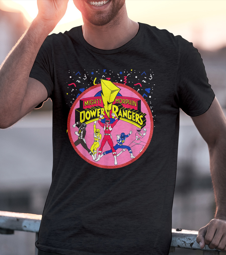 Mighty Morphin Power Rangers Pink Circle With Group T-Shirt