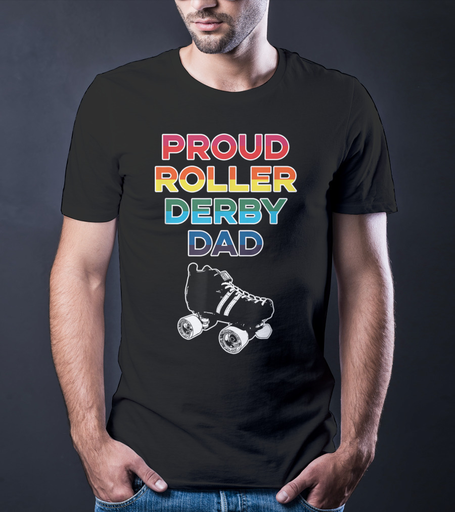 Proud Roller Derby Dad Pride Colorful Roller Skate T-Shirt