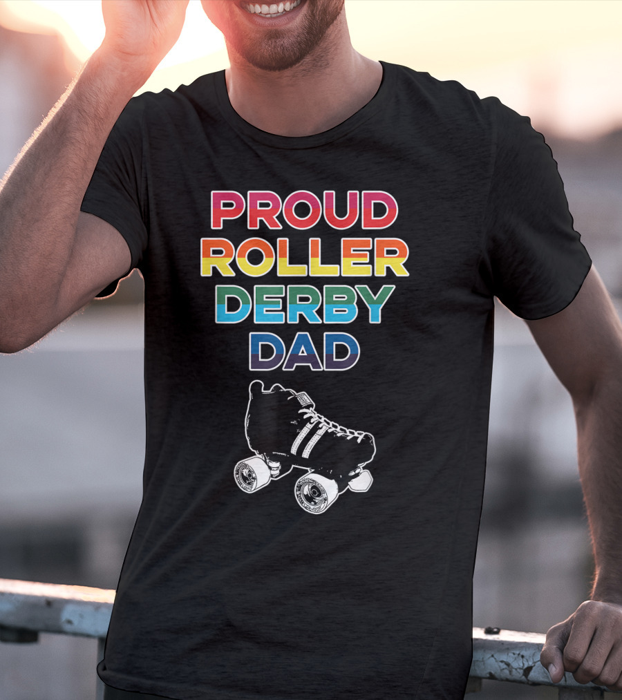 Proud Roller Derby Dad Pride Colorful Roller Skate T-Shirt