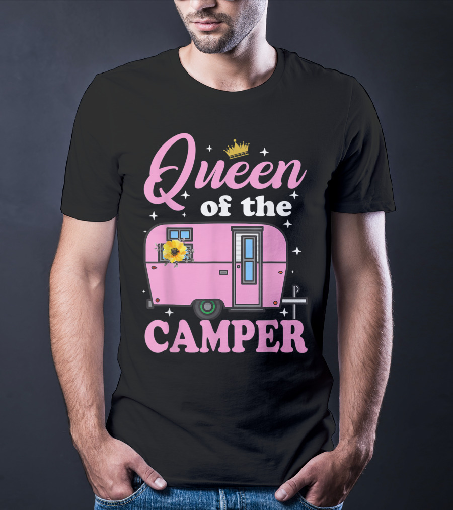 Queen Of The Camper Crowned Floral Retro Caravan Camping Outdoor T-Shirt