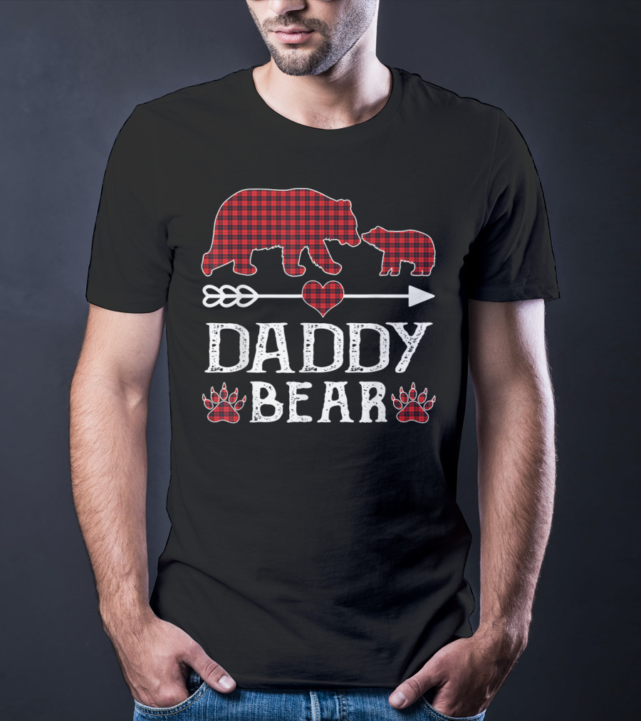 Daddy Bear Red Plaid Bears Heart Arrow Paw Prints T-Shirt