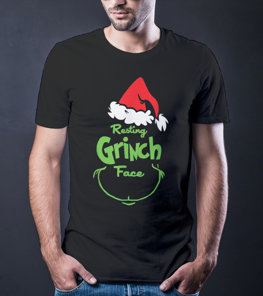 Resting Grinch Face Santa Hat Raglan Baseball T-Shirt