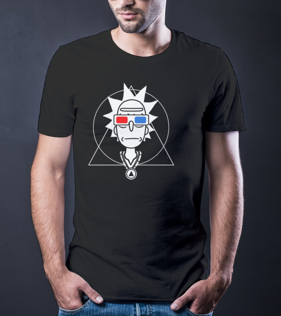 Rick And Morty Spiritual Rick 3D Glasses Geometric Line T-Shirt