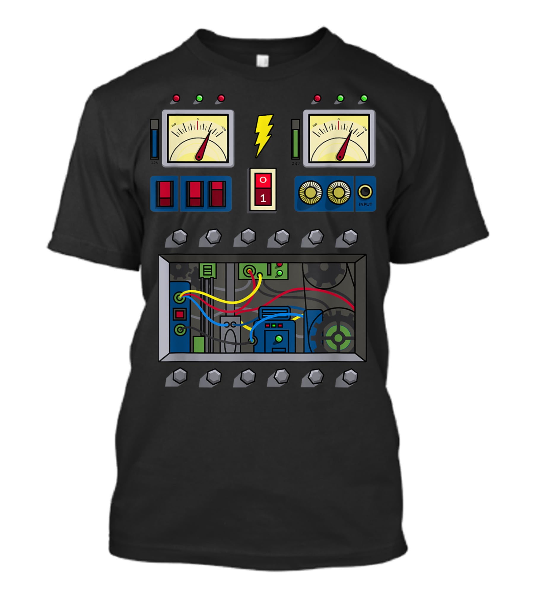 Robot Costume Girls Kids Adults Meter Panels Lightning Bolt Input T-Shirt