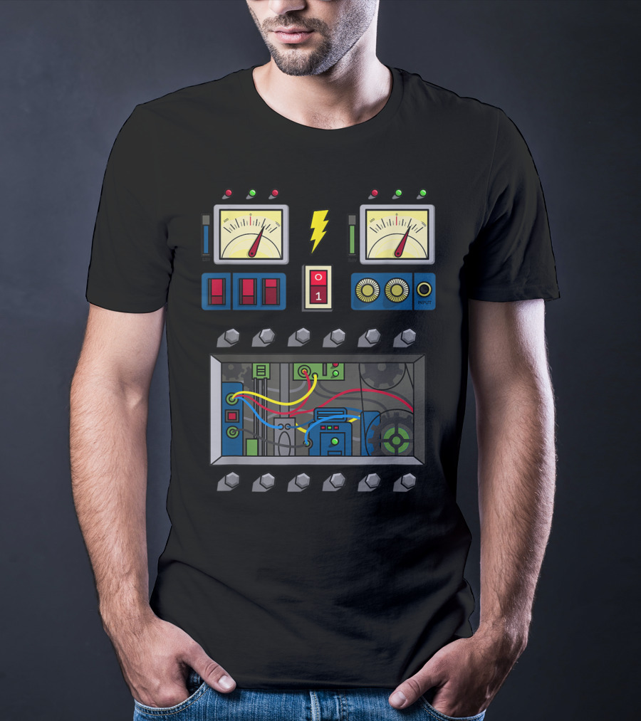 Robot Costume Girls Kids Adults Meter Panels Lightning Bolt Input T-Shirt