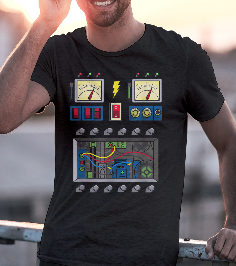Robot Costume Girls Kids Adults Meter Panels Lightning Bolt Input T-Shirt