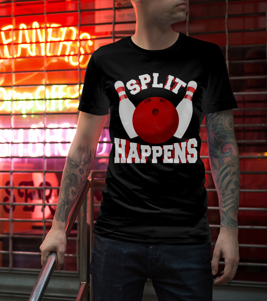 Split Happens Bowling Team Bowlers Joke Red Ball Pins T-Shirt