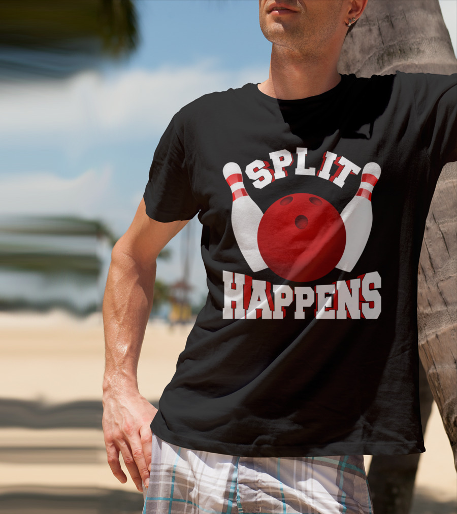 Split Happens Bowling Team Bowlers Joke Red Ball Pins T-Shirt