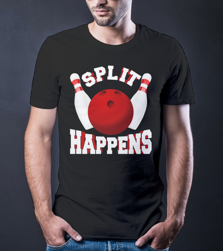 Split Happens Bowling Team Bowlers Joke Red Ball Pins T-Shirt
