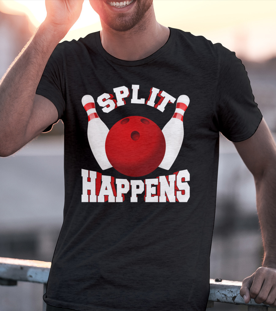 Split Happens Bowling Team Bowlers Joke Red Ball Pins T-Shirt