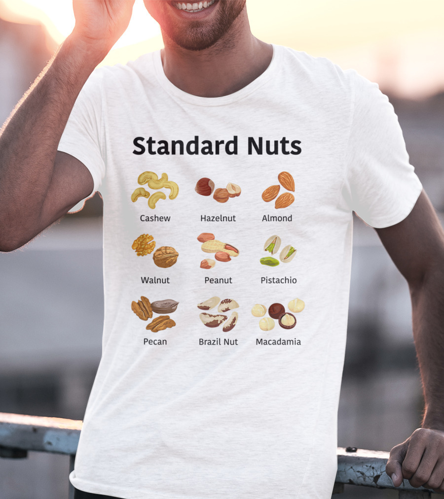 Standard Nuts Youth Cashew Hazelnut Almond Walnut Peanut Pistachio Pecan Brazil Nut Macadamia Lots Of Colors T-Shirt