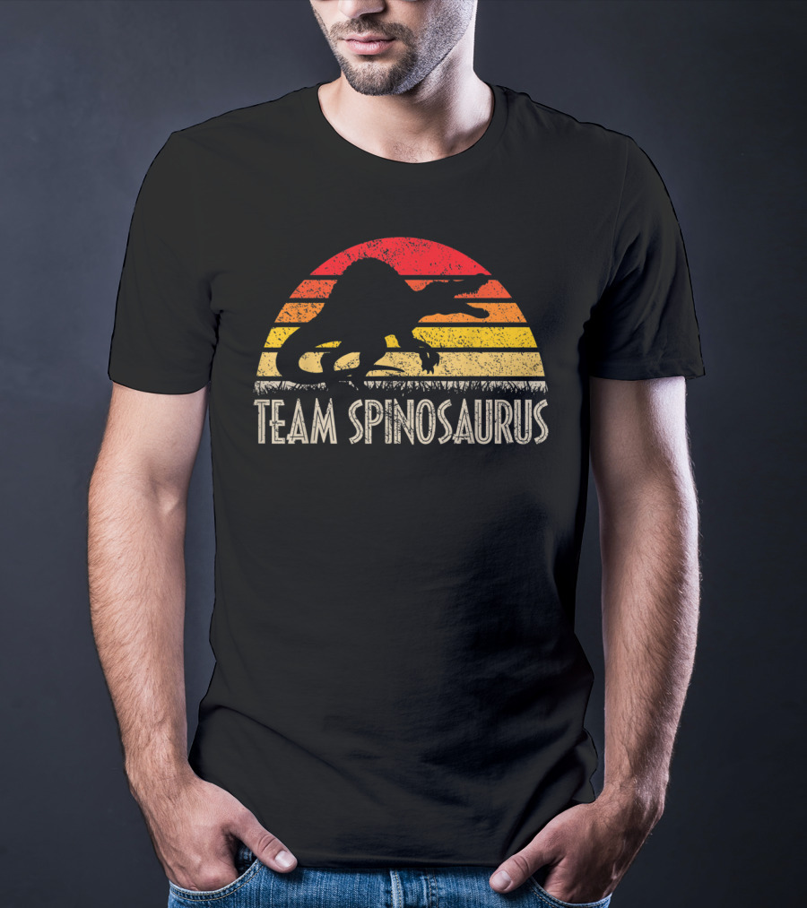 Team Spinosaurus Retro Sunset Silhouette Dinosaur T-Shirt