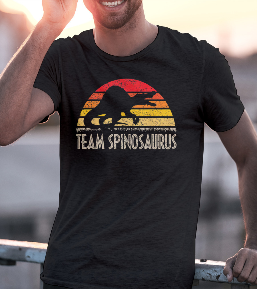 Team Spinosaurus Retro Sunset Silhouette Dinosaur T-Shirt