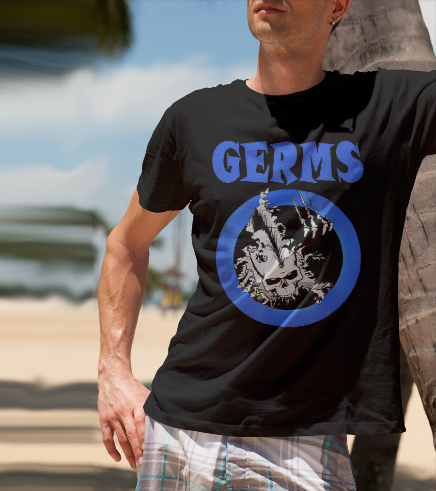 Germs Punk Rock Cool Skull Symbol With Blue Circle T-Shirt