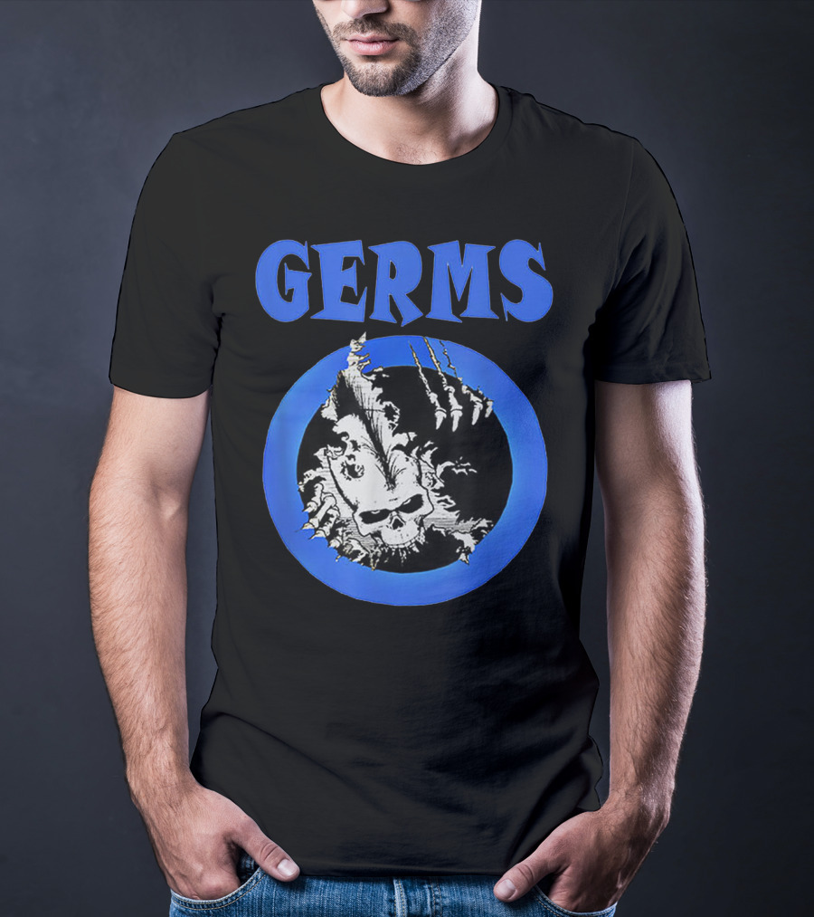 Germs Punk Rock Cool Skull Symbol With Blue Circle T-Shirt