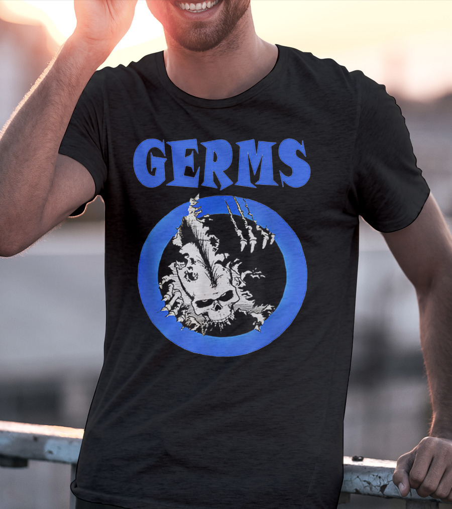 Germs Punk Rock Cool Skull Symbol With Blue Circle T-Shirt