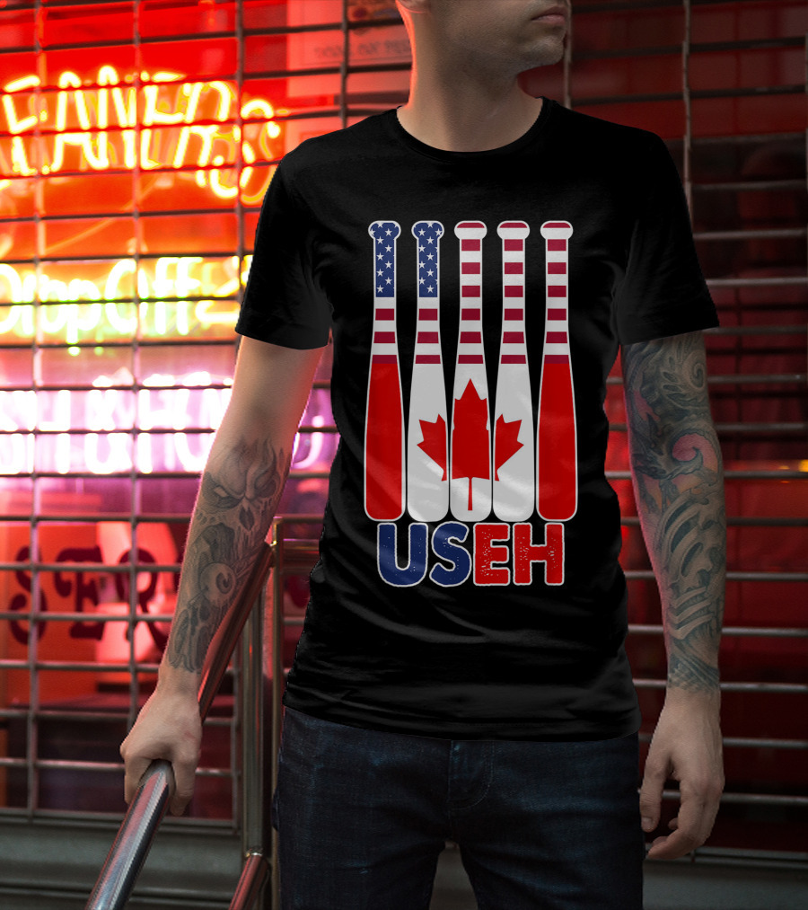Useh America Canada Flag Baseball Bats Canada Day T-Shirt