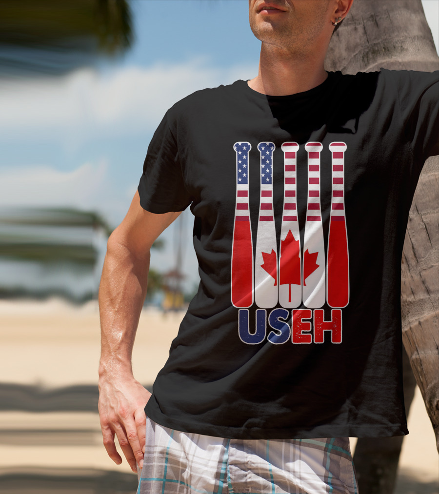 Useh America Canada Flag Baseball Bats Canada Day T-Shirt