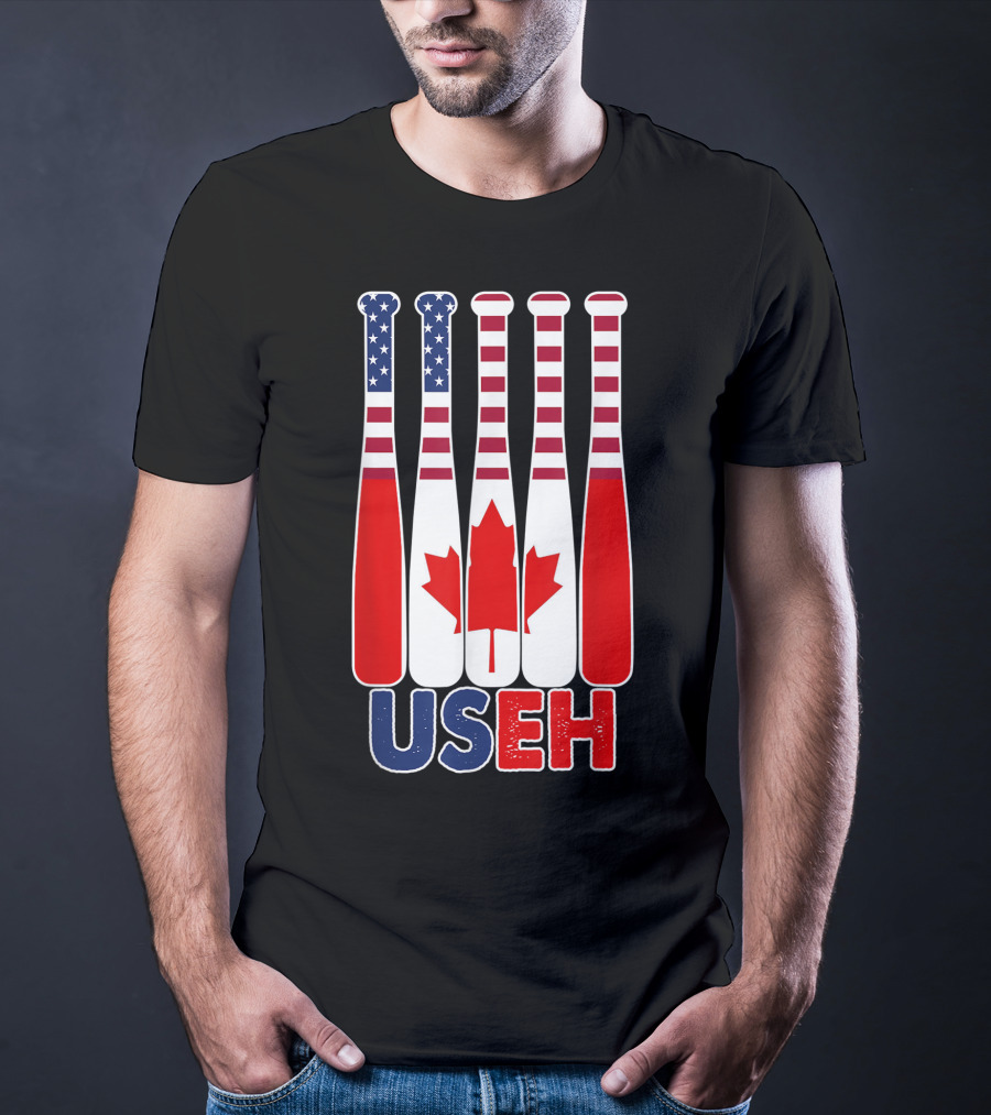 Useh America Canada Flag Baseball Bats Canada Day T-Shirt