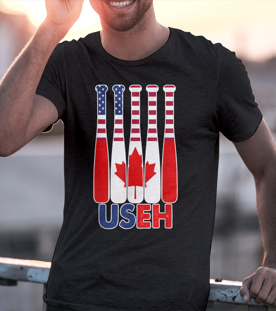Useh America Canada Flag Baseball Bats Canada Day T-Shirt