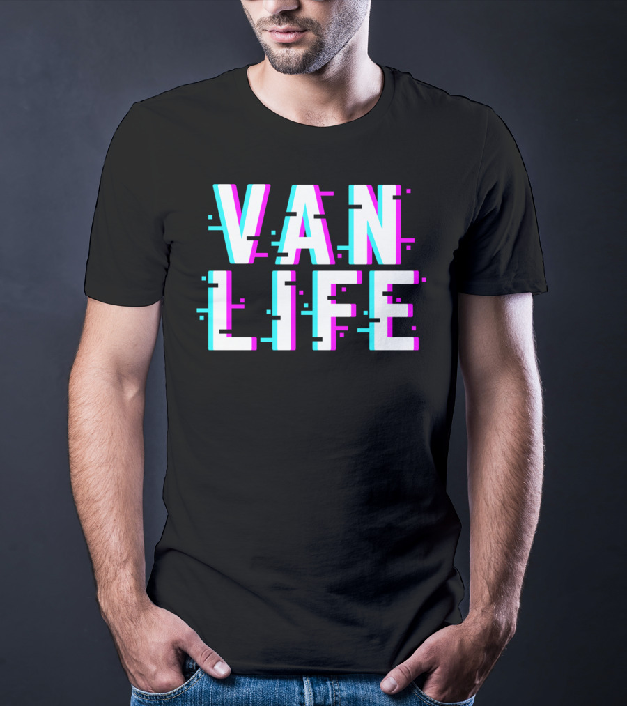 Van Life Camper Van Glitch Typography T-Shirt
