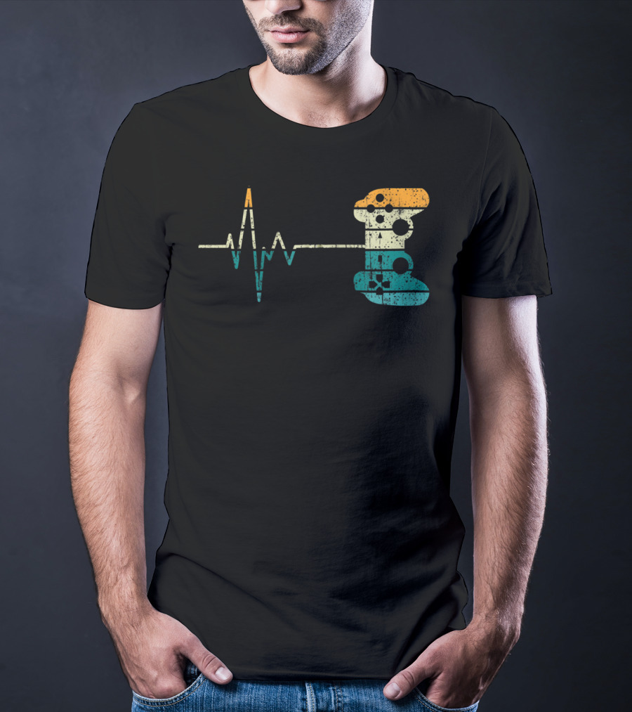 Retro Game Controller Heartbeat Video Game Lover T-Shirt