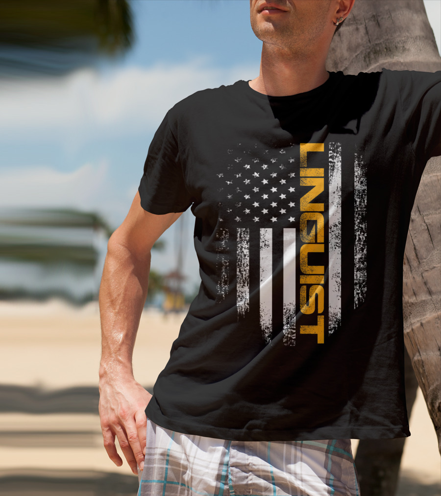 Vintage American USA Flag Linguist Cool T-Shirt