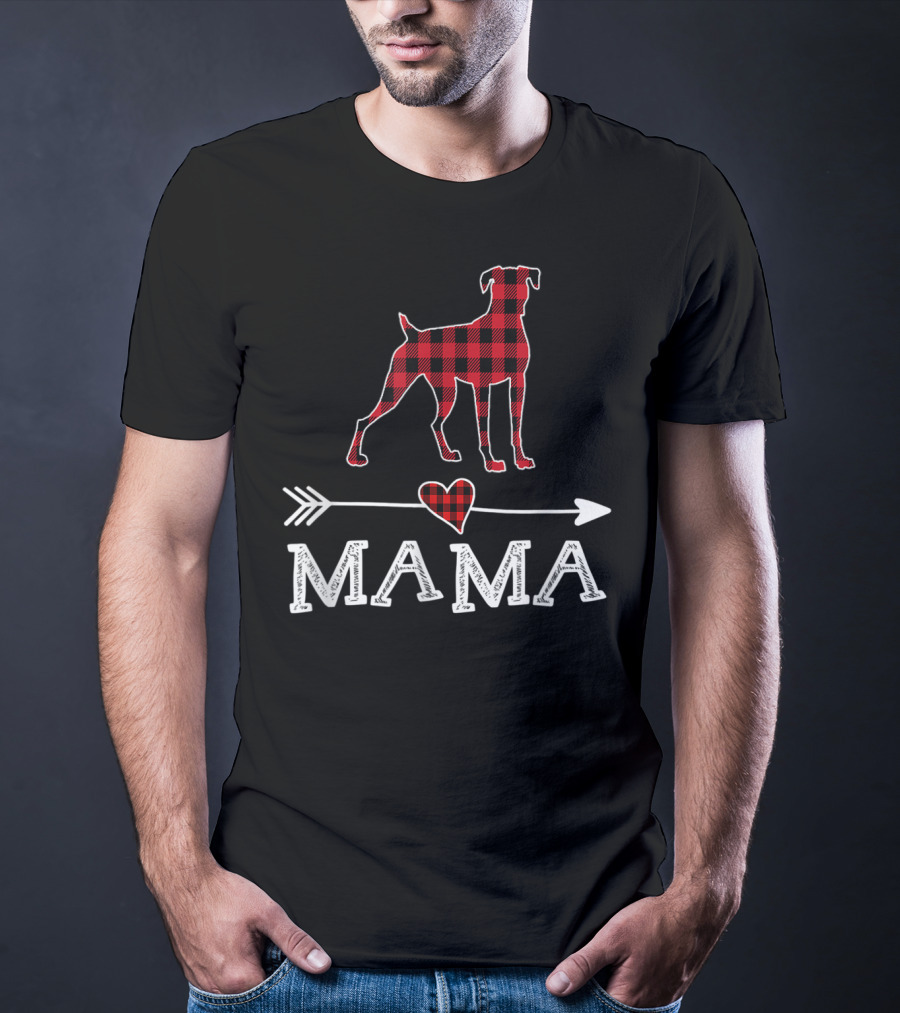 Mama Red Plaid Boxer Dog Heart Buffalo T-Shirt