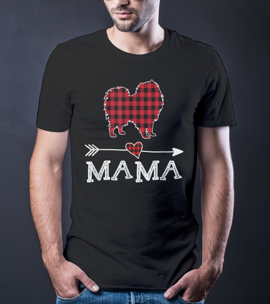 Plaid Keeshond Heart Mama Buffalo Dog Mom Arrow T-Shirt