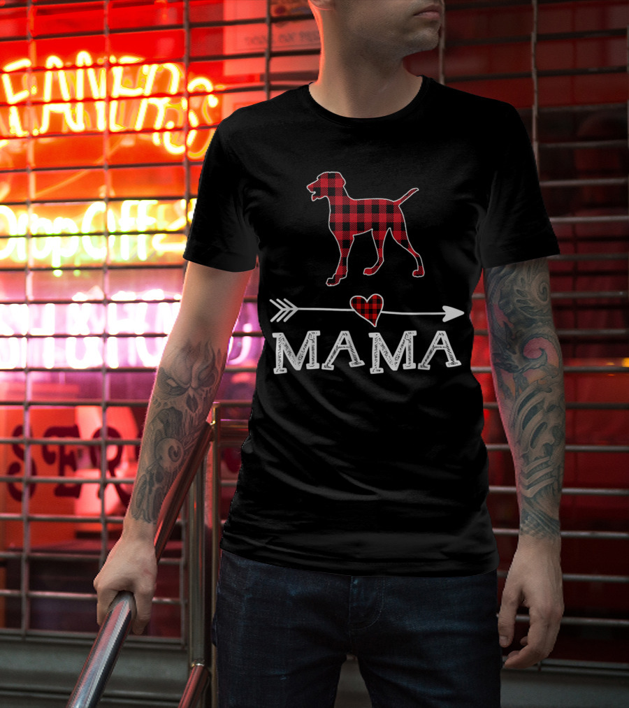 Red Plaid Weimaraner Heart Mama Dog Arrow T-Shirt