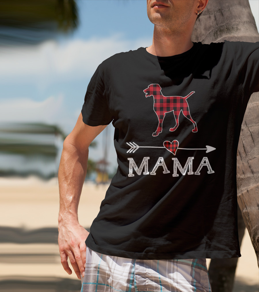 Red Plaid Weimaraner Heart Mama Dog Arrow T-Shirt