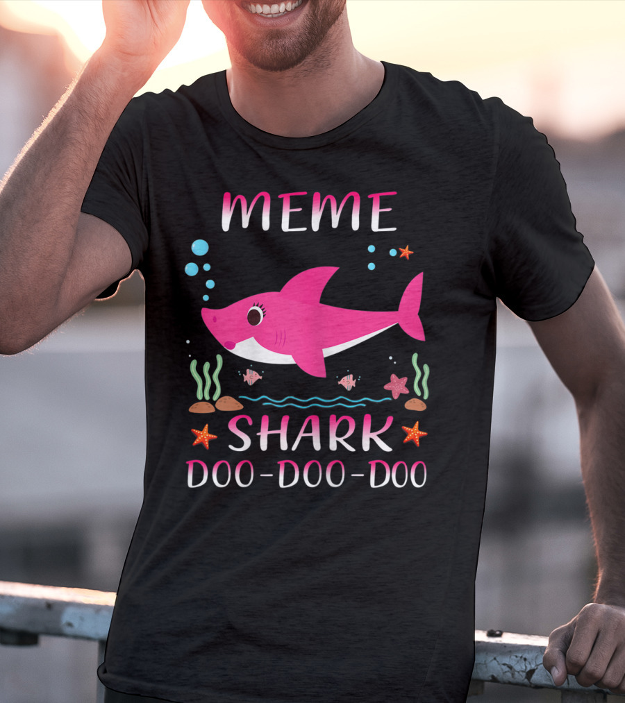 Meme Shark Doo-Doo-Doo Pink Cartoon T-Shirt