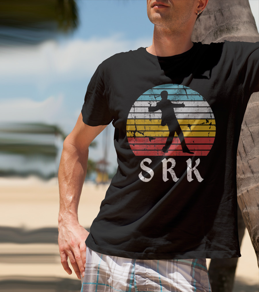 SRK Pose With Retro India Silhouette And Stripes T-Shirt