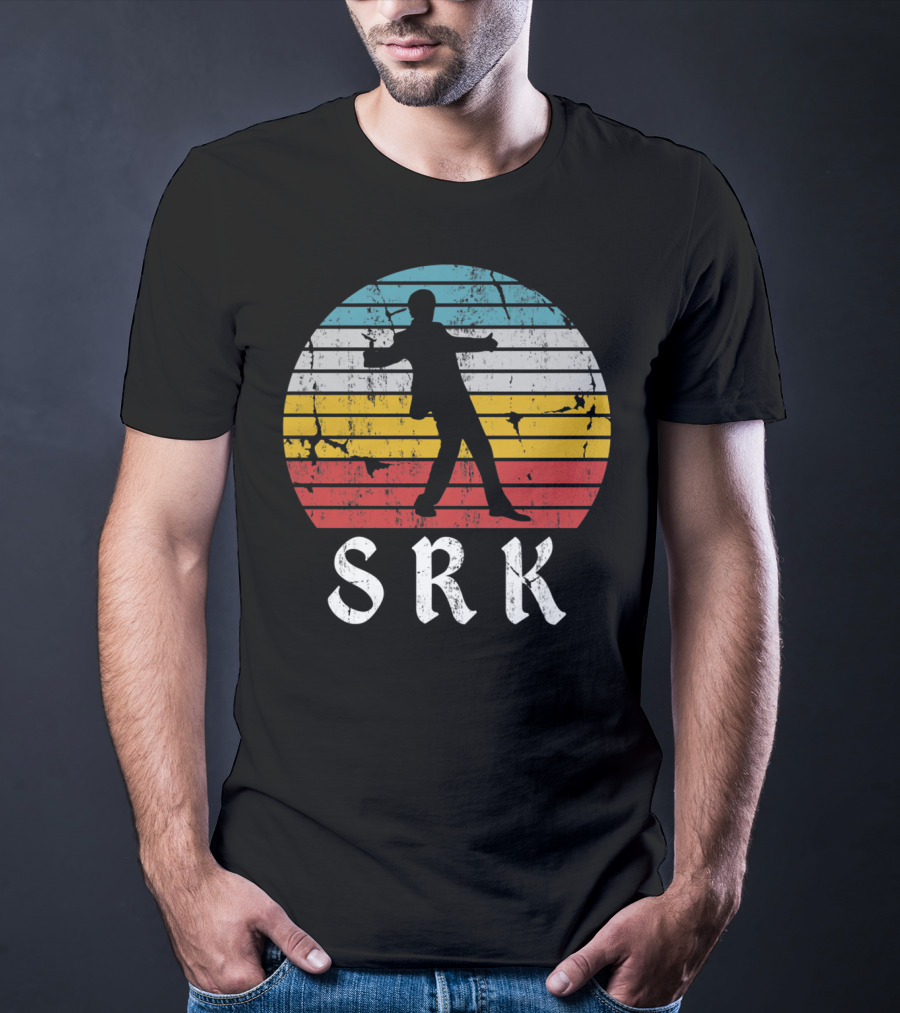 SRK Pose With Retro India Silhouette And Stripes T-Shirt