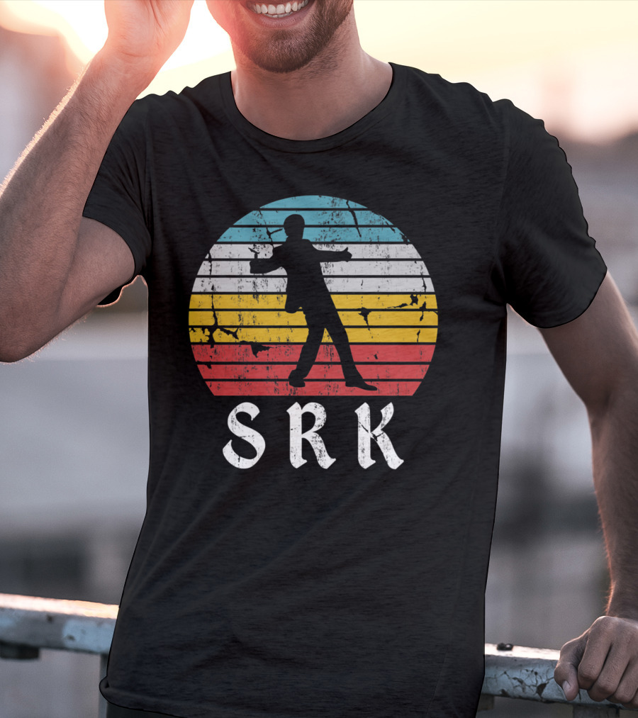 SRK Pose With Retro India Silhouette And Stripes T-Shirt