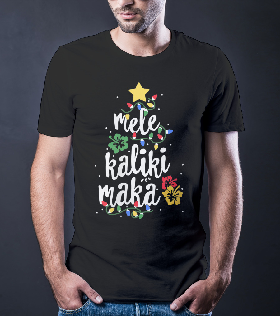 Mele Kalikimaka Hawaiian Christmas Lights And Hibiscus Holiday T-Shirt