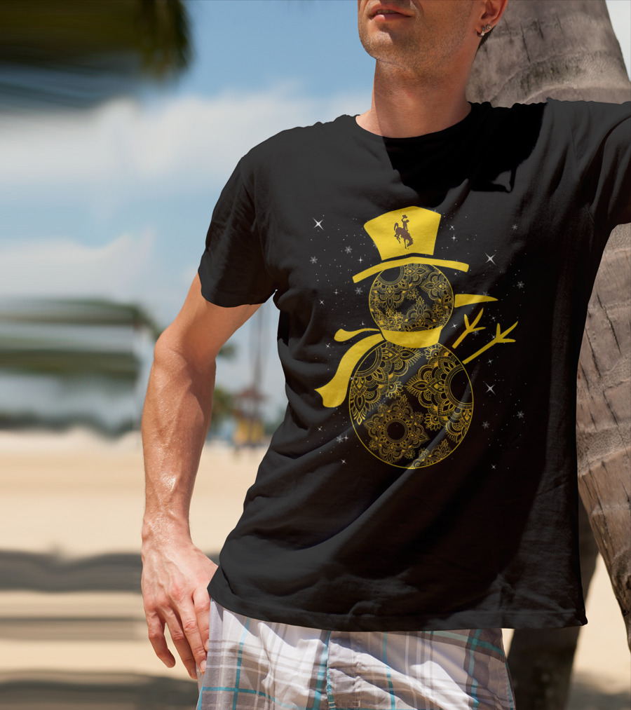 Wyoming Cowboys Mandala Snowman With Cowboy Hat T-Shirt